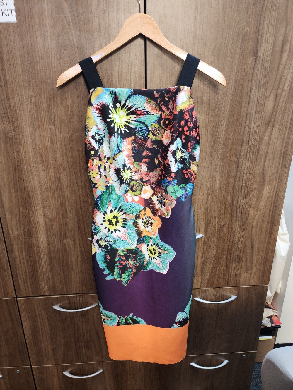 Milly Multicolor Floral Midi Dress with Orange Hem